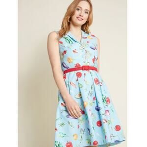 ModCloth Unique Vintage Large Vegetable Print Fit & Flare Dress 10 NEW!